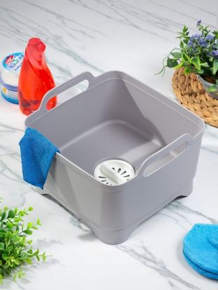 Таз пластик, квадратный, с ручкой, для кухни, 31х29.5х17.5 см, серый, Y4-6490