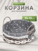 Корзина 25х10 см, круглая, плетеная, с металлическим каркасом и текстильной вставкой, с ручками, Y028-2