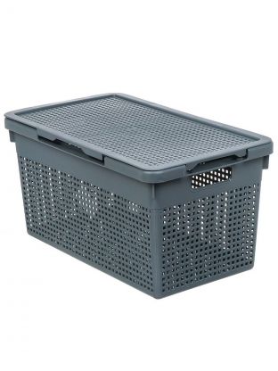 Корзина для хранения, 21 л, 45х26х24 см, прямоугольная, пластик, серая, с крышкой, Violet, Лофт, 562118