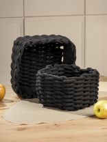 Набор плетеных корзин 2 шт, квадратный, плетеный, хлопок, черный, 23х23х15 см, 18х18х14см, МП, Y4-8946