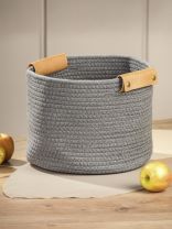 Корзина 29х22 см, круглая, плетеная, хлопок, с кожаной ручкой, Y4-8931