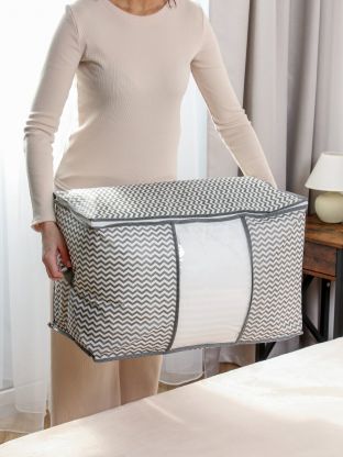 Кофр для хранения, с крышкой, складной, 57х31х35 см, с молнией, серая волна, с окном, A190066