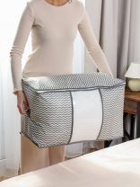 Кофр для хранения, с крышкой, складной, 57х31х35 см, с молнией, серая волна, с окном, A190066