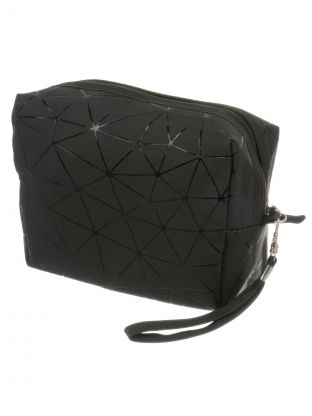 Косметичка 17х7х13 см, с ромбовидной сеткой, A080076, восьмиугольная, застежка молния, черная