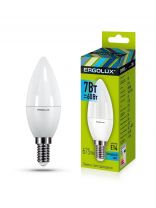 Лампа светодиодная E14, 7 Вт, 60 Вт, 220 В, свеча, 4500 К, нейтральный белый свет, Ergolux, 12135