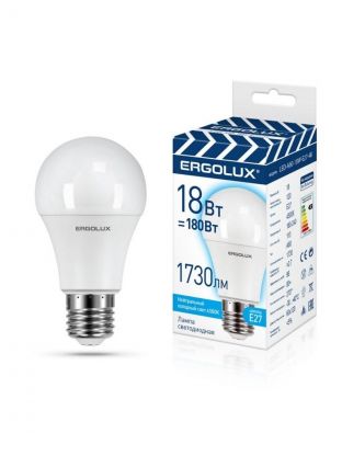 Лампа светодиодная E27, 18 Вт, 180 Вт, 220 В, груша, 4500 К, нейтральный белый свет, Ergolux