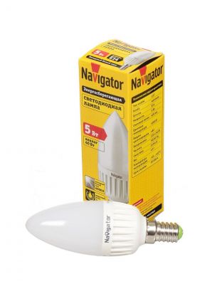 Лампа светодиодная E14, 5 Вт, 40 Вт, свеча, 4000 К, нейтральный белый свет, Navigator, 94482