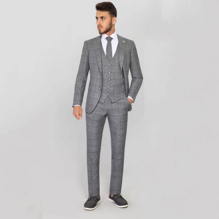 Костюм-тройка серый в клетку на прокат