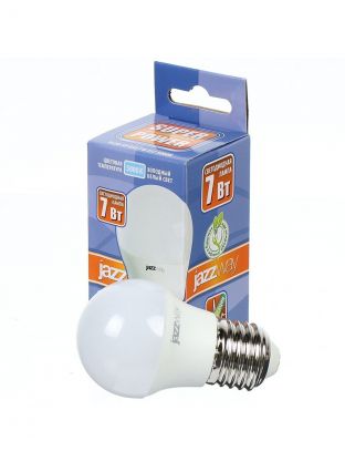 Лампа светодиодная E27, 7 Вт, 60 Вт, шар, 5000 К, холодный белый свет, JazzWay, PLED- SP G45