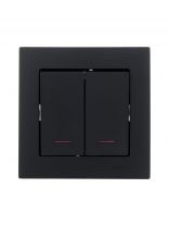 Выключатель скрытой установки, двухклавишный, без заземления, 10 А, 250 В, пластик, подсветка, IP20, черный, Lezard, Vesna, 742-4288-112
