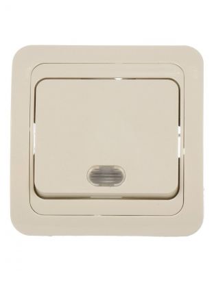 Выключатель скрытой установки, одноклавишный, без заземления, 10 А, ABS пластик, подсветка, IP20, слоновая кость, UNIVersal, Валери, Б-В0121