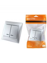 Выключатель скрытой установки, двухклавишный, без заземления, 10 А, подсветка, серебряный металлик, TDM Electric, Лама, SQ1815-0205