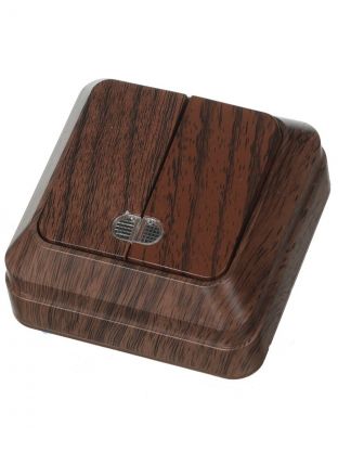 Выключатель открытой установки, двухклавишный, без заземления, 10 А, подсветка, IP20, бук, TDM Electric, Ладога, SQ1801-0030