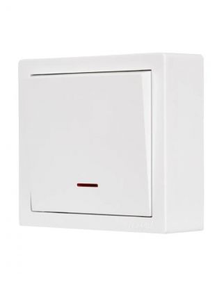 Выключатель открытой установки, одноклавишный, без заземления, 10 А, 220 В, пластик, подсветка, IP20, белый, Lezard, Leto, 752-0200-111