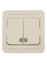 Выключатель скрытой установки, двухклавишный, без заземления, 10 А, ABS пластик, подсветка, IP20, слоновая кость, UNIVersal, Валери, Б-В0123