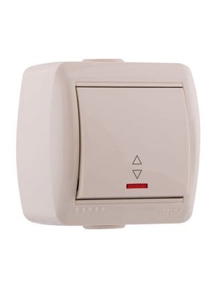 Выключатель открытой установки, одноклавишный, без заземления, керамика, подсветка, кремовый, Lezard, Nata, 710-0300-114