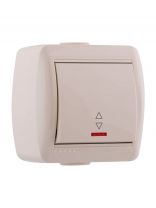 Выключатель открытой установки, одноклавишный, без заземления, керамика, подсветка, кремовый, Lezard, Nata, 710-0300-114