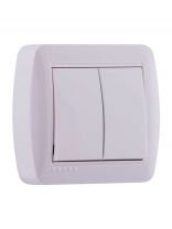 Выключатель открытой установки, двухклавишный, без заземления, пластик, белый, Lezard, Demet, 711-0200-101