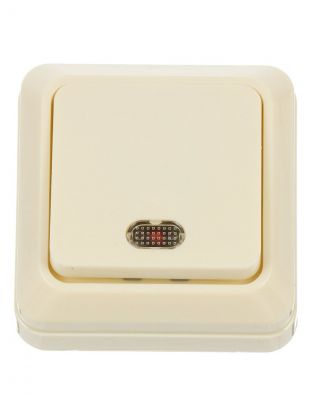 Выключатель открытой установки, одноклавишный, без заземления, 10 А, ABS пластик, подсветка, слоновая кость, UNIVersal, Олимп, Б-О0121