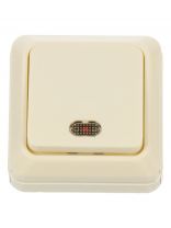 Выключатель открытой установки, одноклавишный, без заземления, 10 А, ABS пластик, подсветка, слоновая кость, UNIVersal, Олимп, Б-О0121