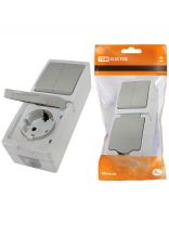 Блок комбинированный открытой установки, 1 гнездо, двухклавишный, с заземлением, с защитными шторками, IP54, вертикальный, TDM Electric, Вуокса, SQ1803-0013