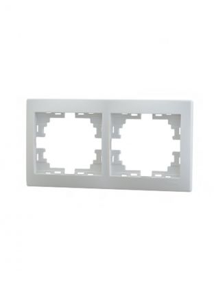 Рамка двухпостовая, горизонтальная, керамика, белая, с белой вставкой, Lezard, Mira, 701-0200-147
