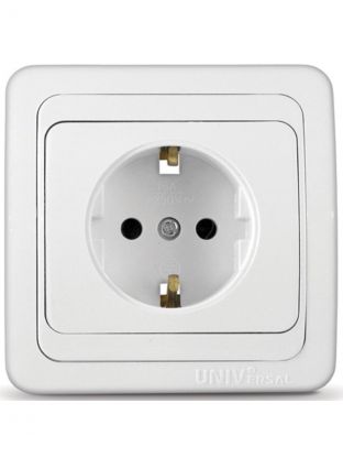 Розетка скрытой установки, 1 гнездо, с заземлением, 16 А, керамика, белая, UNIVersal, Валери, В0028