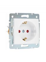 Розетка 1 гнездо, с заземлением, 16 А, 220 В, с защитными шторками, пластик, IP20, белая, с защитой от детей ПБТ, Lezard, Karina, 707-0288-124B
