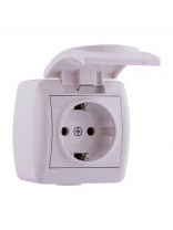 Розетка открытой установки, 1 гнездо, с заземлением, керамика, белая, с крышкой, Lezard, Nata, 710-0200-123