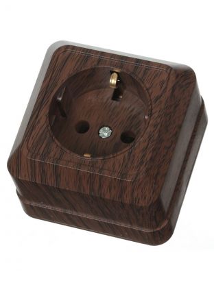 Розетка открытой установки, 1 гнездо, с заземлением, 16 А, пластик, IP20, бук, TDM Electric, Ладога, SQ1801-0034