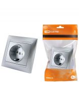 Розетка скрытой установки, 1 гнездо, с заземлением, 16 А, 250 В, с защитными шторками, серебряный металлик, TDM Electric, Лама, SQ1815-0211