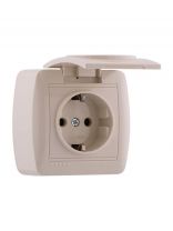 Розетка открытой установки, 1 гнездо, с заземлением, пластик, кремовая, с крышкой, Lezard, Demet, 711-0300-123