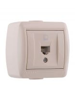 Розетка компьютерная открытой установки, без заземления, пластик, кремовая, Lezard, Nata, 710-0300-139