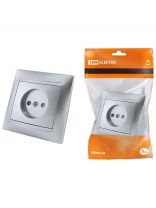 Розетка скрытой установки, 1 гнездо, без заземления, 10 А, 250 В, с защитными шторками, пластик, IP20, серебряный металлик, TDM Electric, Лама, SQ1815-0210