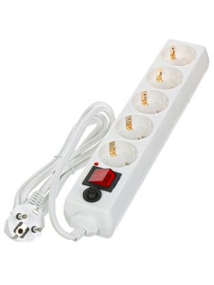 Сетевой фильтр 5 гнезд, 1.5 м, 3х1 мм2, 16 А, белый, General Lighting Systems, 471000