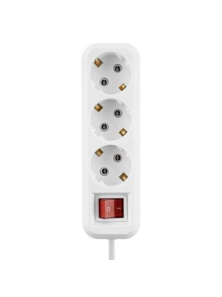 Удлинитель 3 гнезда, 1.5 м, с заземлением, 10 А, выключатель, 2300 Вт, белый, TDM Electric, Народный, SQ1303-