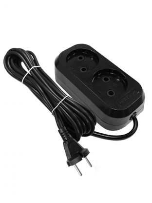 Удлинитель бытовой 2 гнезда, 3 м, ПВС, 2х0.75 мм2, без заземления, черный, UNIVersal, Премиум, Е-202, 2104