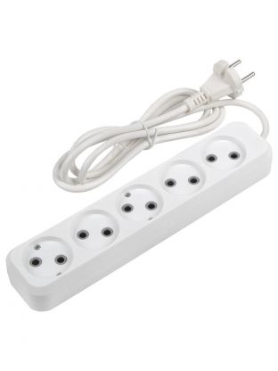 Удлинитель бытовой 5 гнезд, 3 м, ПВС, 2х0.75 мм2, без заземления, 10 А, 2200 Вт, General Lighting Systems, 470084