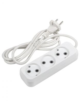 Удлинитель бытовой 3 гнезда, 3 м, ПВС, 2х0.75 мм2, без заземления, 10 А, 2200 Вт, General Lighting Systems, 470079