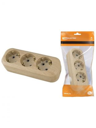 Корпус удлинителя 3 гнезда, 2 + 3, с заземлением, 16 А, сосна, TDM Electric, Эко, SQ1806-0048