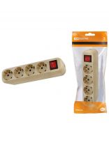 Корпус удлинителя 4 гнезда, 2 + 3, с заземлением, 16 А, выключатель, сосна, TDM Electric, Эко, SQ1806-0052