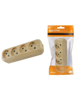 Корпус удлинителя 4 гнезда, 2 полюса, без заземления, 10 А, сосна, TDM Electric, Эко, SQ1806-0050