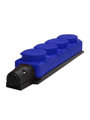 Колодка розеточная 4 гнезда, с заземлением, 16 А, с заглушкой, 1-фазная, IP44, каучук, синий, UNIVersal, 3045