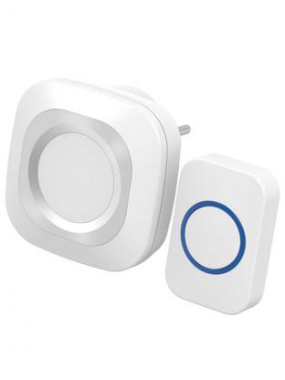 Звонок дверной беспроводной, сетевой, 36 мелодий, кнопка IP 44, мигающий, 150 м, белый, серый, 73-0090