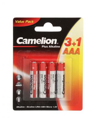 Батарейка Camelion, ААА (LR03-BP), Alkaline Plus, алкалиновая, 1.5 В, блистер, 4 шт, 3+1, 15544