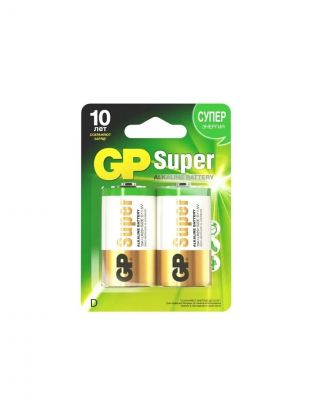 Батарейка GP, D (LR20), Alkaline Super, щелочная, блистер, 2 шт, 02655