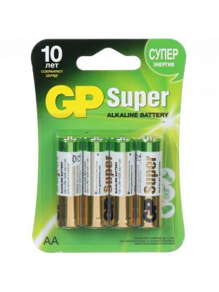Батарейка GP, АА (LR6, 15A), Alkaline Super, щелочная, блистер, 4 шт, 02706