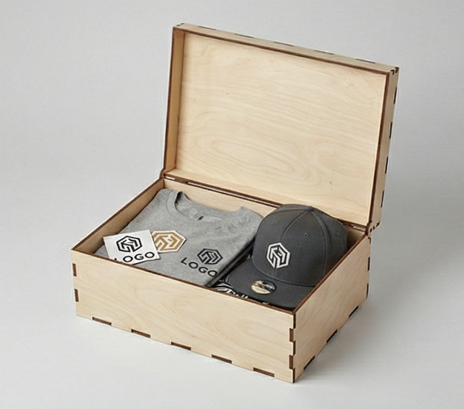 Коробка для мерча: худи + аксессуары (с логотипом)