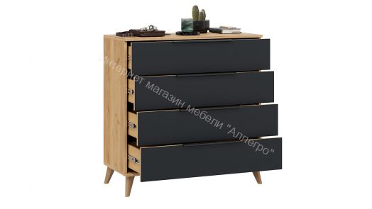 Комод «Джоли» с опорами Бук матовый, Дуб Крафт золотой/Графит матовый