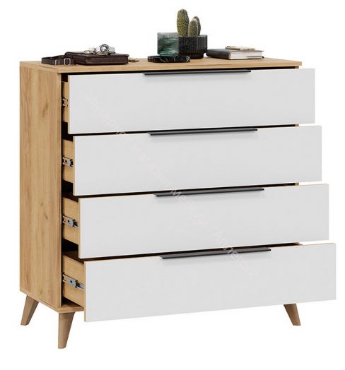 Комод «Джоли» с опорами Бук матовый, Дуб Крафт золотой/Белый матовый
